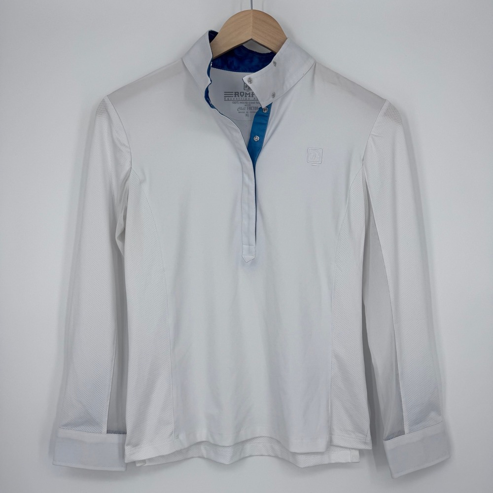 Romfh Equestrian Womens XL White Chill Factor Long Sleeve Show Shirt Top *FLAW